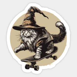 Maine Coon cat wizard skater Sticker